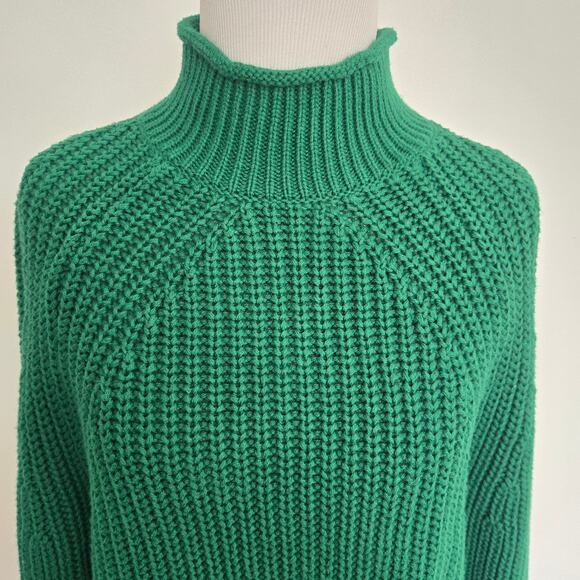 J Crew Women Rollneck Relaxed Sweater Green Oversized Slouchy Chunky Small - Picture 5 of 11